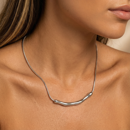 Gold Silver Sculpted Pendant Necklace for Women | Minimal Organic Chain Design | Modern Fashion Jewelry