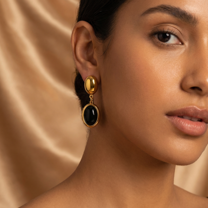 Luxury Oval Opal Drop Earrings in Gold | Elegant Stainless Steel Statement Earrings with Czech Opal