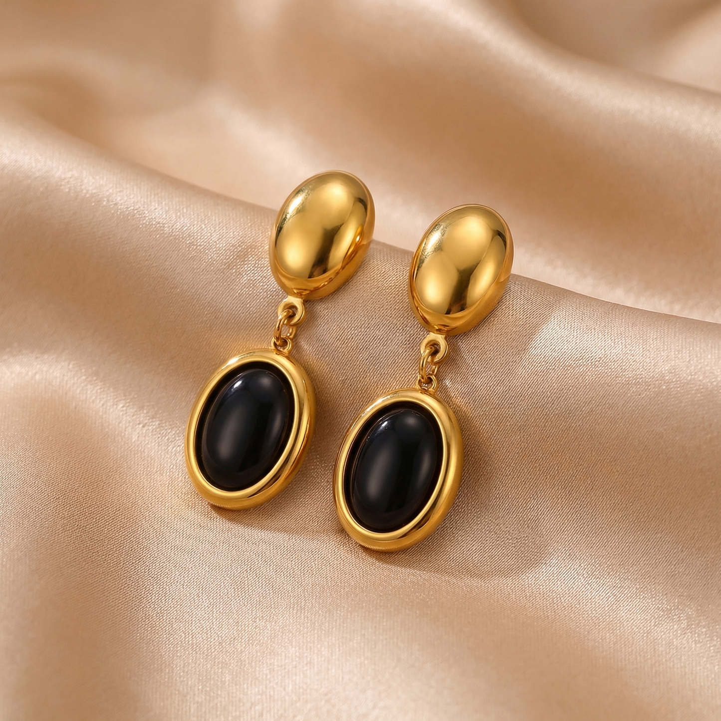 Luxury Oval Opal Drop Earrings in Gold | Elegant Stainless Steel Statement Earrings with Czech Opal
