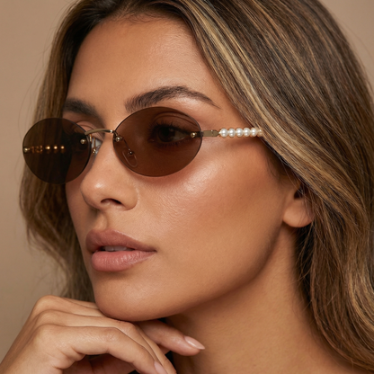 Modern Oval Pearl Sunglasses in Multiple Colorways | Contemporary Oval Eyewear with Pearl Details