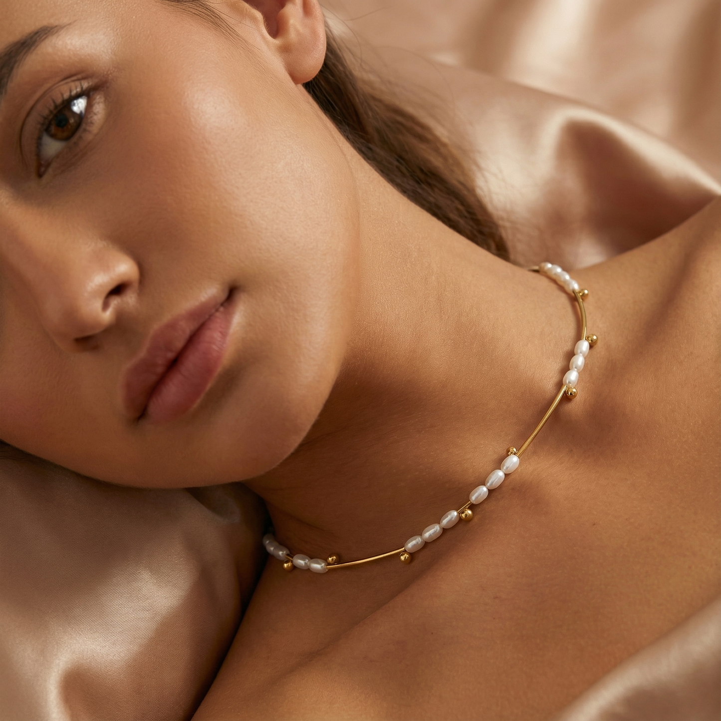 Pearl Wave Necklace | Gold Stainless Steel | Pearl Accent Design | Timeless Everyday Elegance