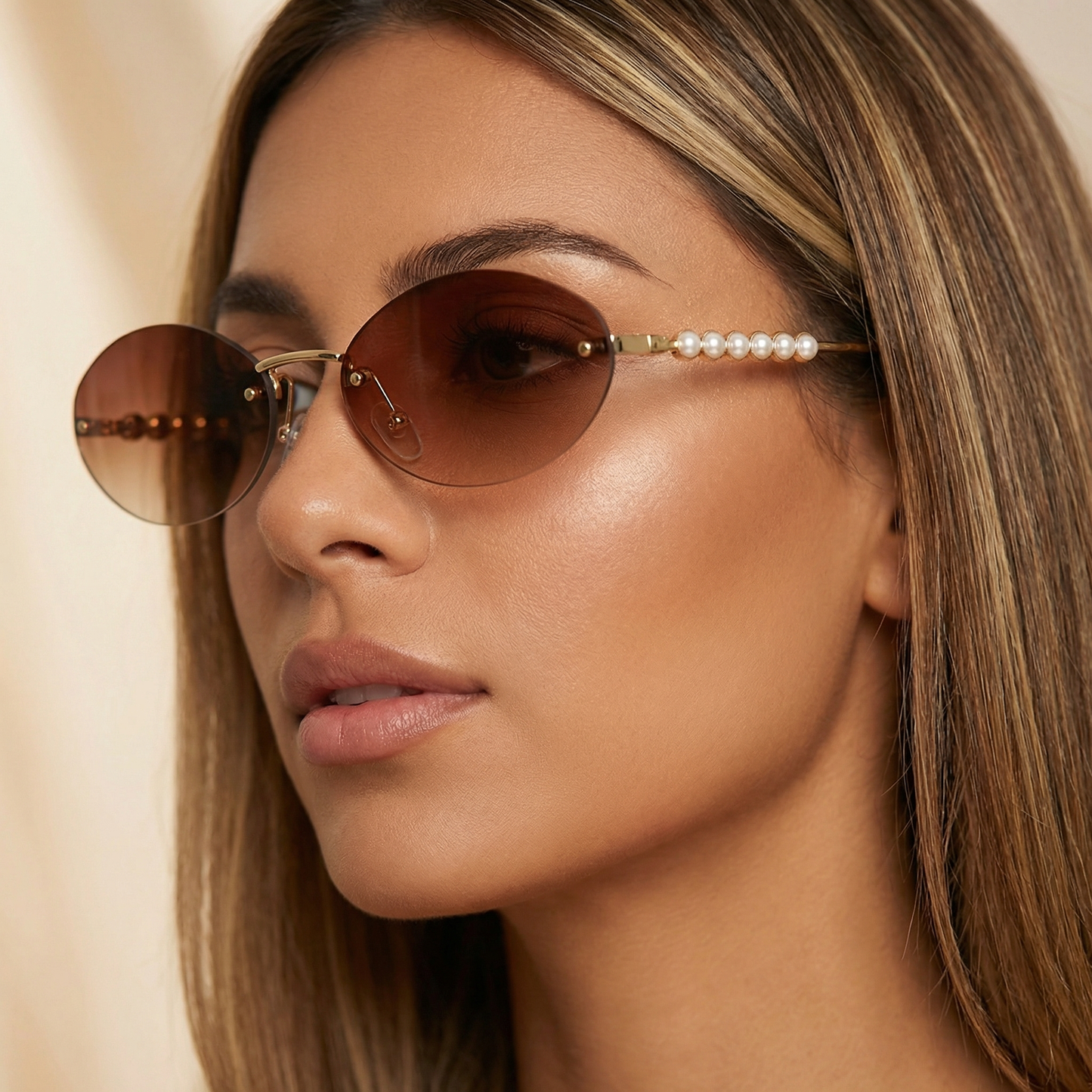 Modern Oval Pearl Sunglasses in Multiple Colorways | Contemporary Oval Eyewear with Pearl Details