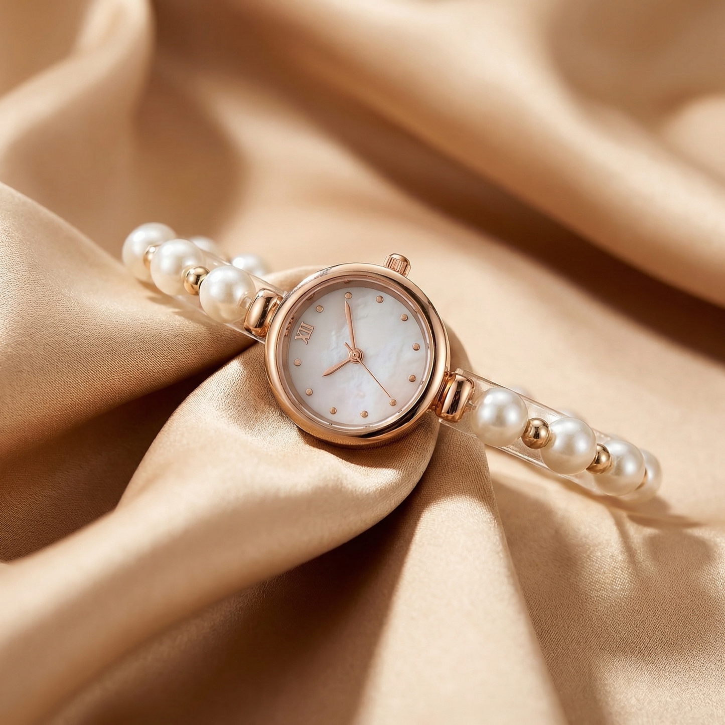 Elegant Pearl Bracelet Watch in Gold, Rose Gold, Silver & Grey | Timeless Jewellery-Inspired Timepiece