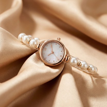 Elegant Pearl Bracelet Watch in Gold, Rose Gold, Silver & Grey | Timeless Jewellery-Inspired Timepiece