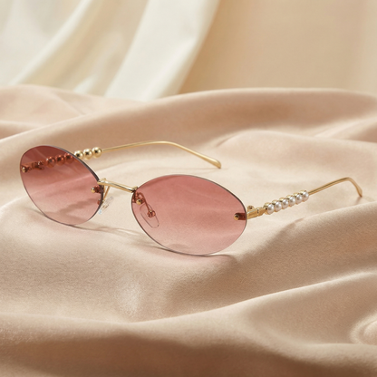 Modern Oval Pearl Sunglasses in Multiple Colorways | Contemporary Oval Eyewear with Pearl Details