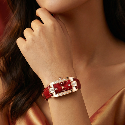 Elegant Rectangular Crystal Watch in Rose Gold | Refined Leather Strap Timepiece for Everyday Chic Style