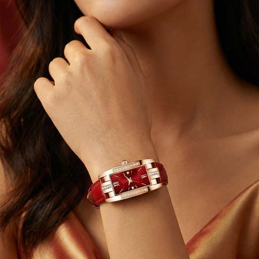 Elegant Rectangular Crystal Watch in Rose Gold | Refined Leather Strap Timepiece for Everyday Chic Style