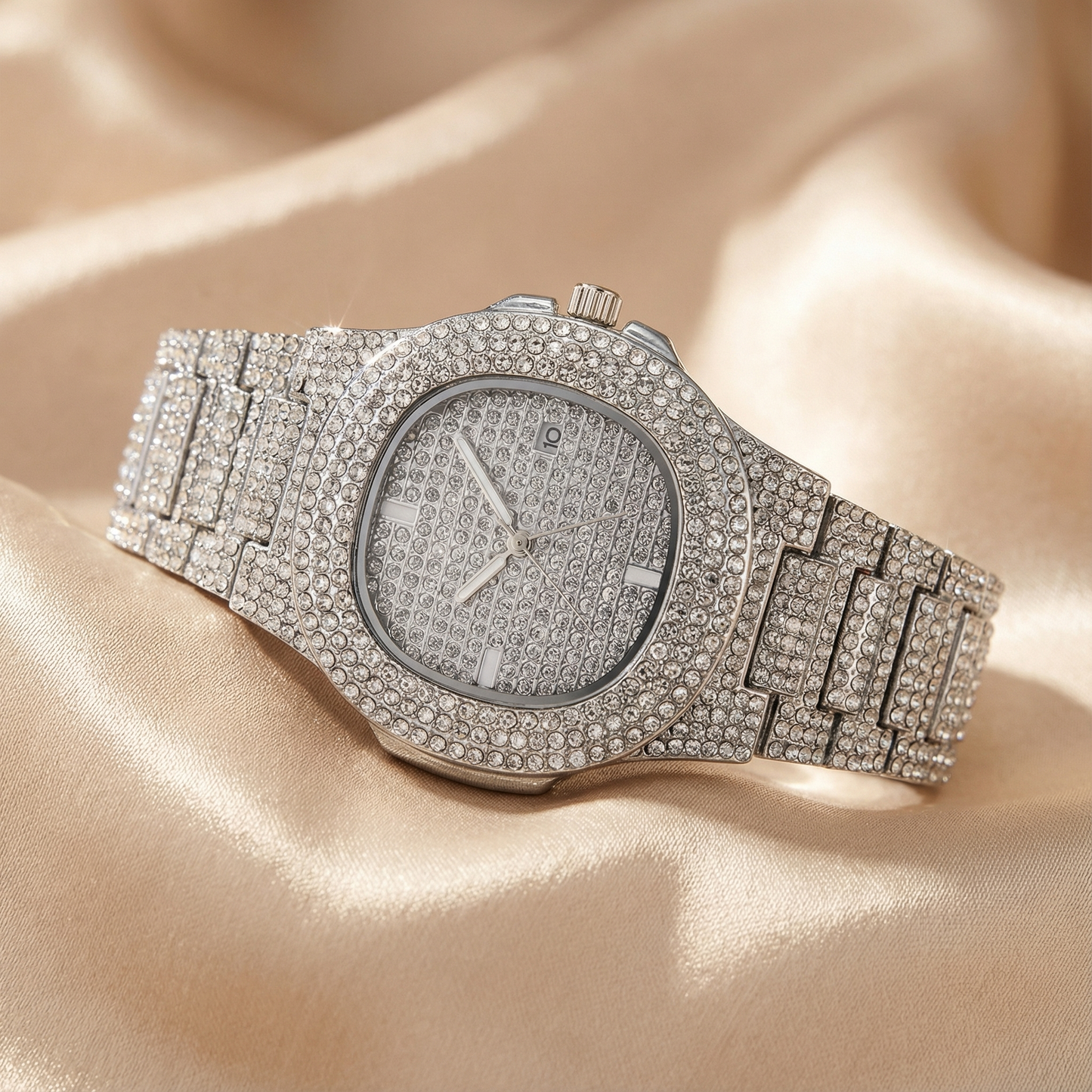 Stainless Steel Iced Watch | Luxury Crystal Design | Women’s Statement Accessories