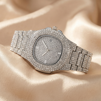 Stainless Steel Iced Watch | Luxury Crystal Design | Women’s Statement Accessories