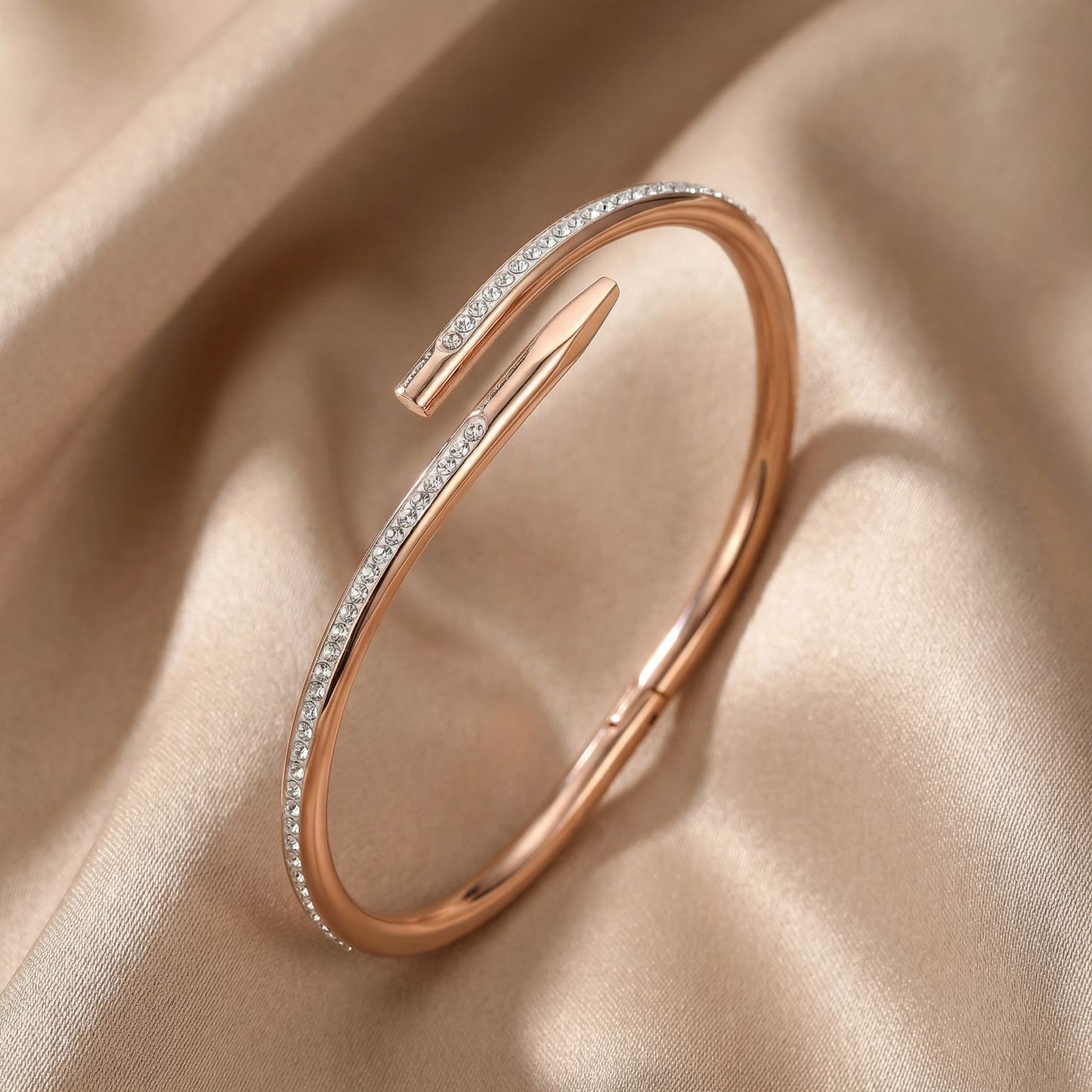 Minimal Crystal Detail Open Bangle Bracelet for Women | Stainless Steel Cuff | Gold Rose Gold Silver