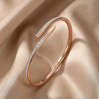 Minimal Crystal Detail Open Bangle Bracelet for Women | Stainless Steel Cuff | Gold Rose Gold Silver