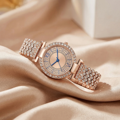 Luxury Diamond Roman Dial Bracelet Watch in Gold, Silver & Rose Gold | Crystal Bezel Elegant Women's Statement Timepiece