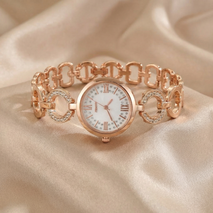 Luxury Crystal Link Bracelet Watch in Gold, Silver & Rose Gold | Elegant Roman Dial Jewellery Timepiece