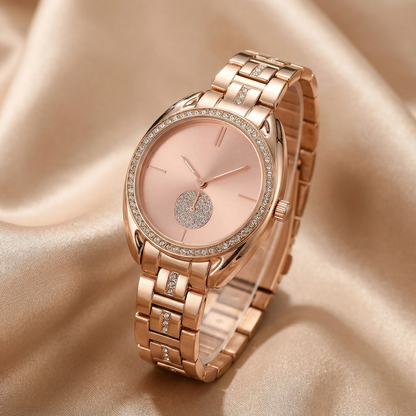 Crystal Dial Bracelet Watch with Polished Metal Link Band | Elegant Statement Timepiece