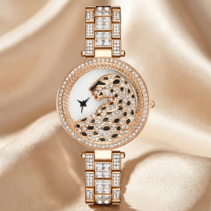 Luxury Crystal Leopard Dial Bracelet Watch with Pavé Bezel | Elegant Statement Women’s Timepiece in Gold, Rose Gold & Silver