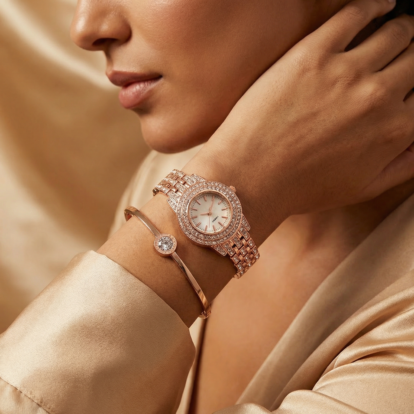 Elegant Crystal Bracelet Watch in Gold, Rose Gold & Silver | Timeless Quartz Watch with Sparkling Details for Everyday & Evening Style