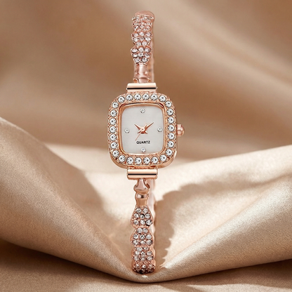 Gold, Silver & Rose Gold Crystal Bracelet Watch | Polished Stainless Steel Quartz Watch with Square Dial | Luxury Elegant Statement Timepiece