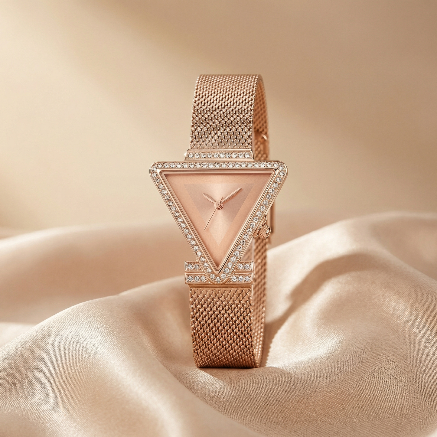 Elegant Triangle Bracelet Watch in Gold, Rose Gold & Silver | Stainless Steel Quartz Watch with Crystal Bezel