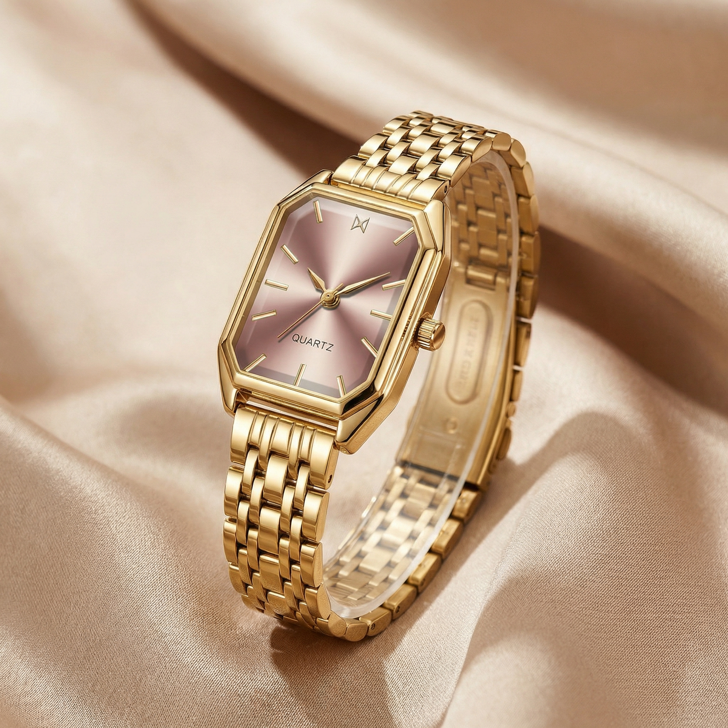 Gold Rectangular Bracelet Watch for Women | Gold Stainless Steel Watch | Black Silver Rose Green Dial Options | Elegant Quartz Timepiece