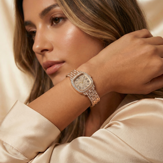 Stainless Steel Watch with Crystal Bracelet | Gold, Rose Gold & Silver Variants | Elegant Luxury Quartz Watch