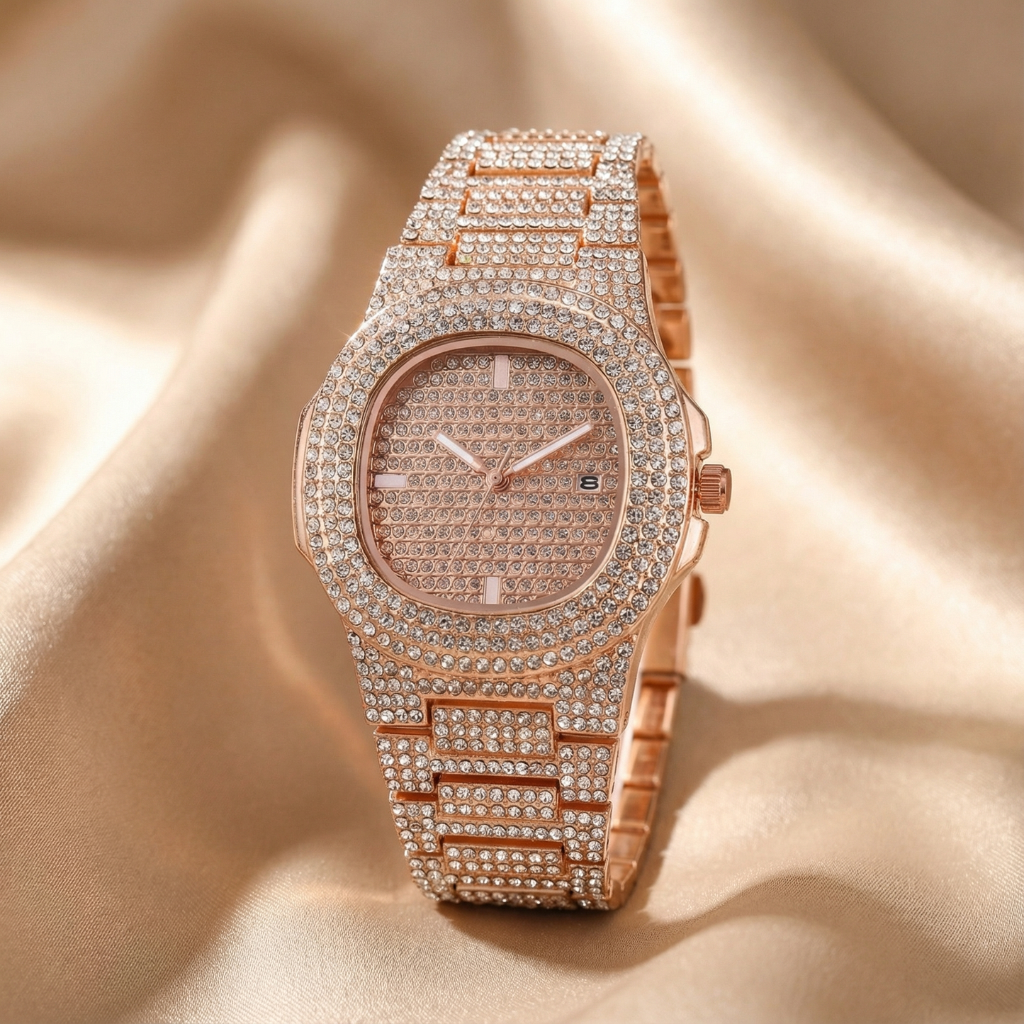 Stainless Steel Iced Watch | Luxury Crystal Design | Women’s Statement Accessories