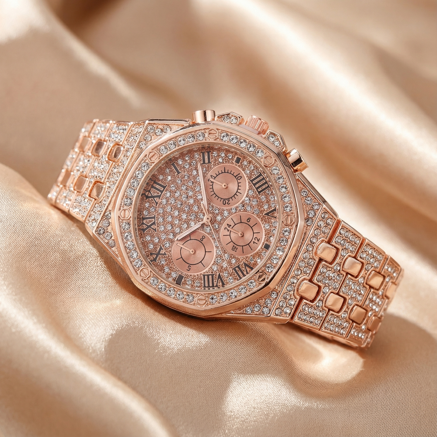 Stainless Steel Chronograph Watch | Elegant Stone Accent Design | Women’s Timeless Accessories
