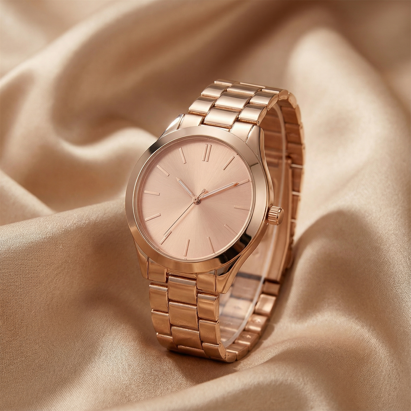 Classic Round Bracelet Watch for Women | Stainless Steel Link Strap | Gold & Rose Gold Dial | Elegant Everyday Timepiece
