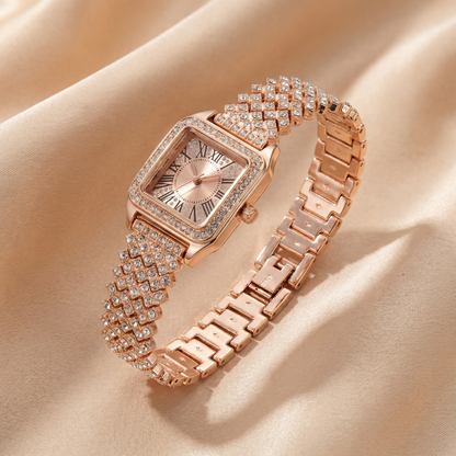 Gold, Silver & Rose Gold Square Bracelet Watch for Women | Crystal Link Bracelet | Roman Dial Timepiece