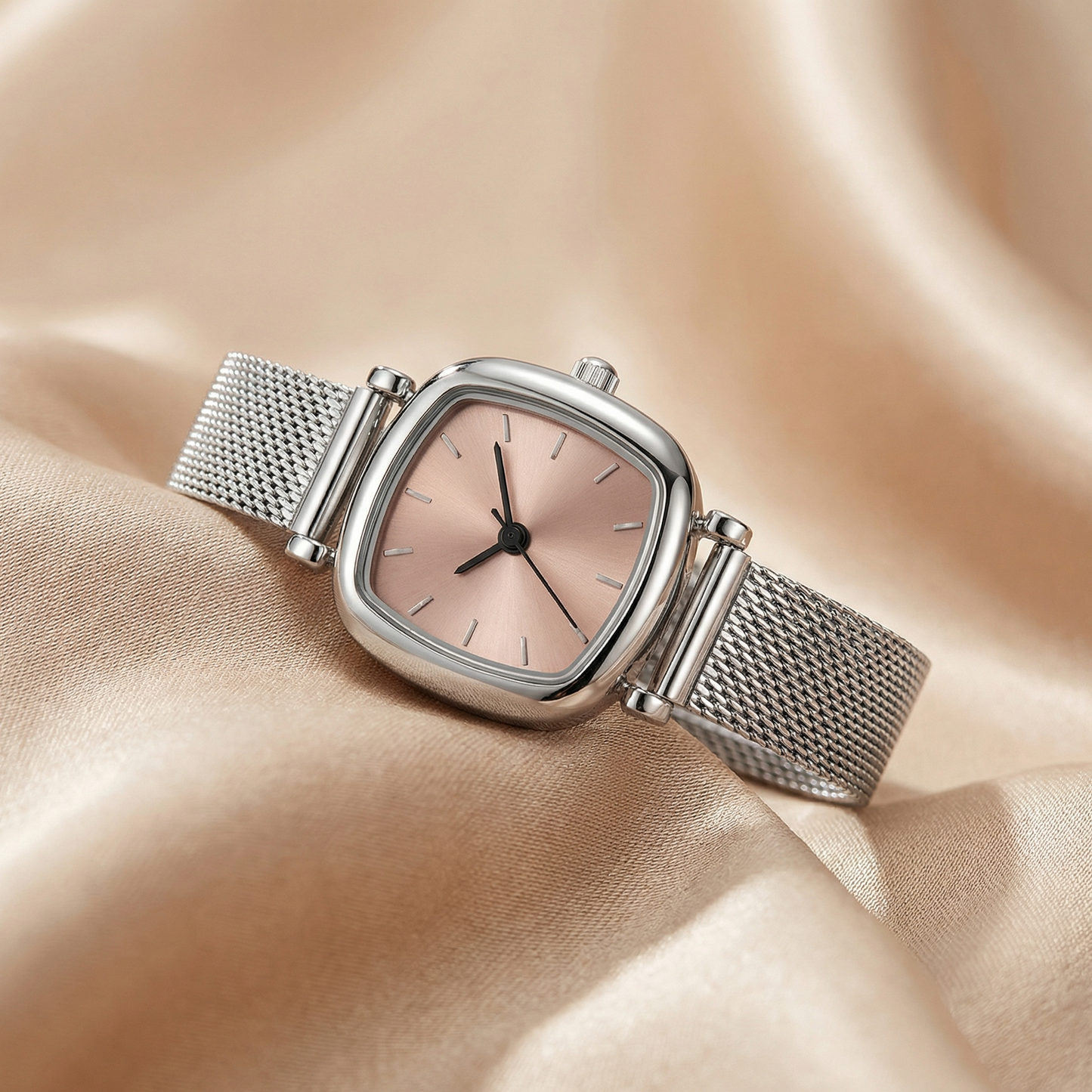 Square Mesh Watch for Women | Silver Stainless Steel Watch | Silver Grey Pink Blue Green Dial Options