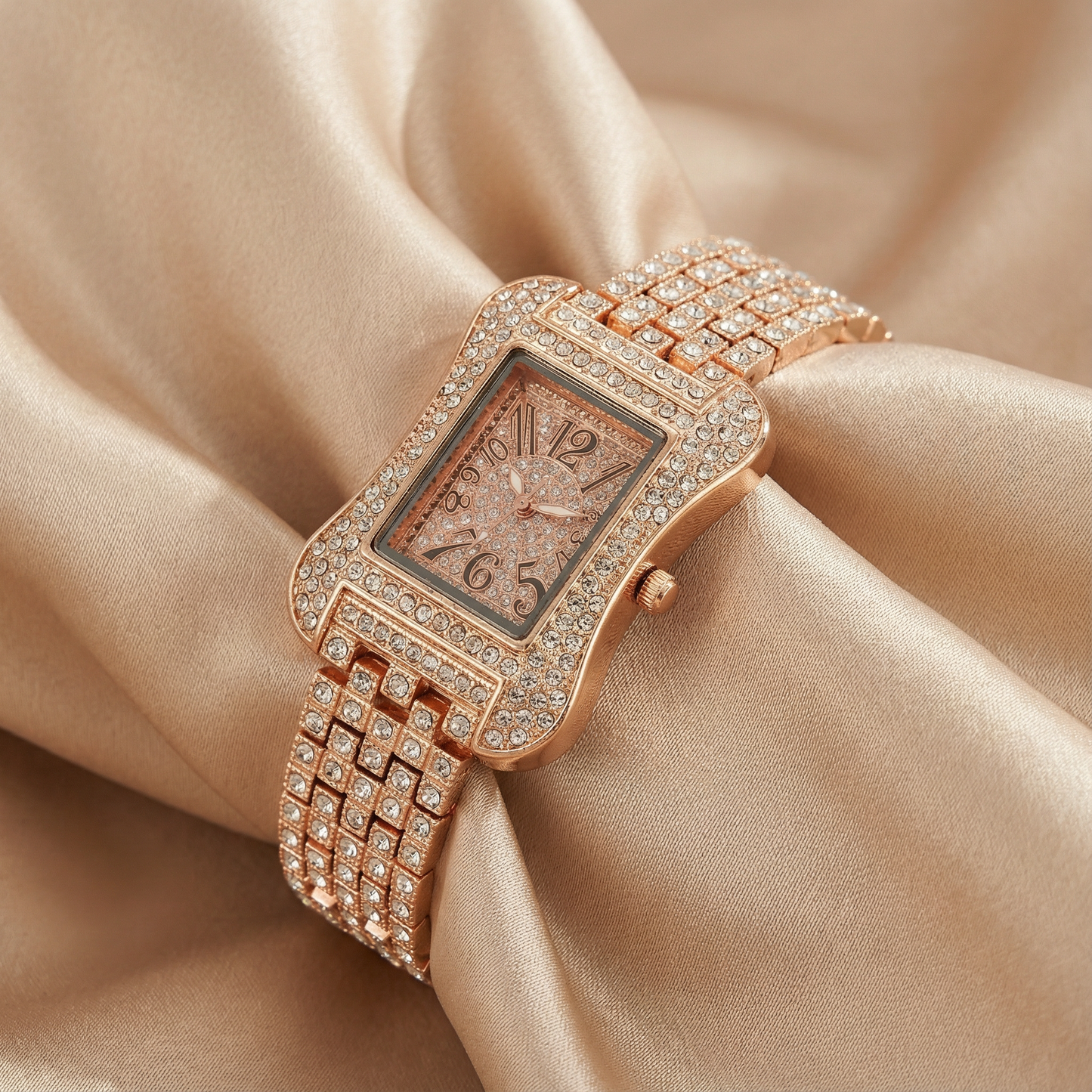 Gold, Rose Gold & Silver Rectangular Crystal Bracelet Watch for Women | Stainless Steel Bracelet | Luxury Dial Options