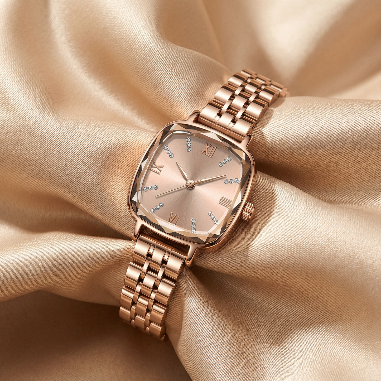 Rose Gold Square Bracelet Watch for Women | Stainless Steel Link Bracelet | Multiple Dial Options