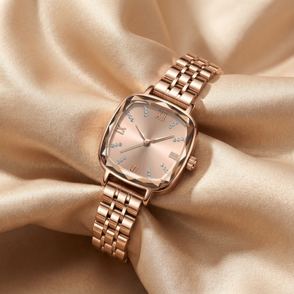 Rose Gold Square Bracelet Watch for Women | Stainless Steel Link Bracelet | Multiple Dial Options