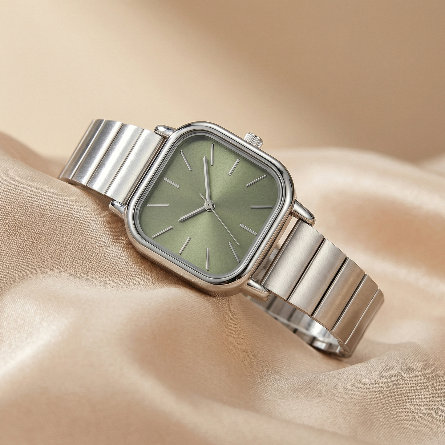Luxury Square Bracelet Watch for Women | Silver Stainless Steel Watch | Pink White Blue Green Dial Options | Minimal Elegant Timepiece