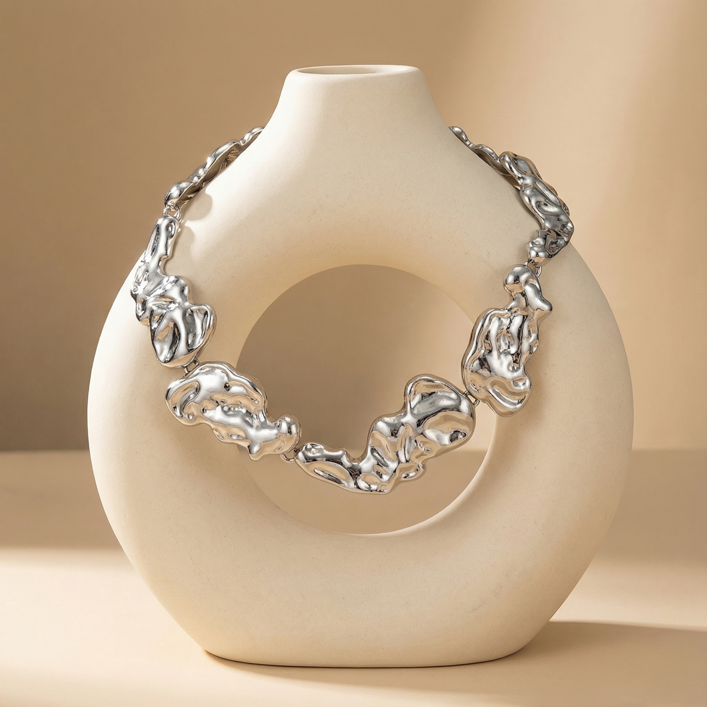 Gold Silver Sculptural Statement Necklace for Women | Molten Link Design | Modern Fashion Jewelry