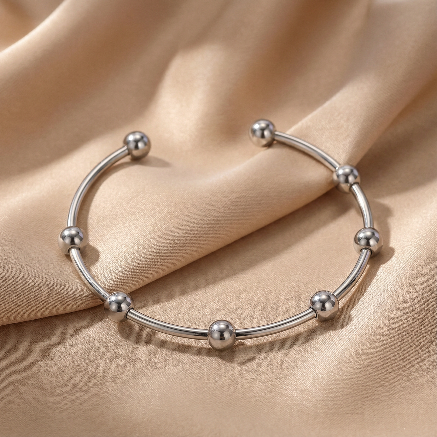 Gold Beaded Open Bangle Bracelet for Women | Gold & Silver Stainless Steel Bracelet | Minimal Polished Ball Cuff