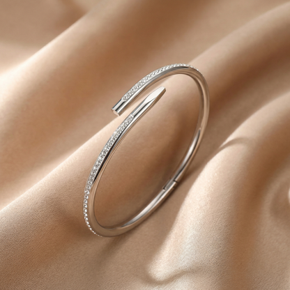 Minimal Crystal Detail Open Bangle Bracelet for Women | Stainless Steel Cuff | Gold Rose Gold Silver