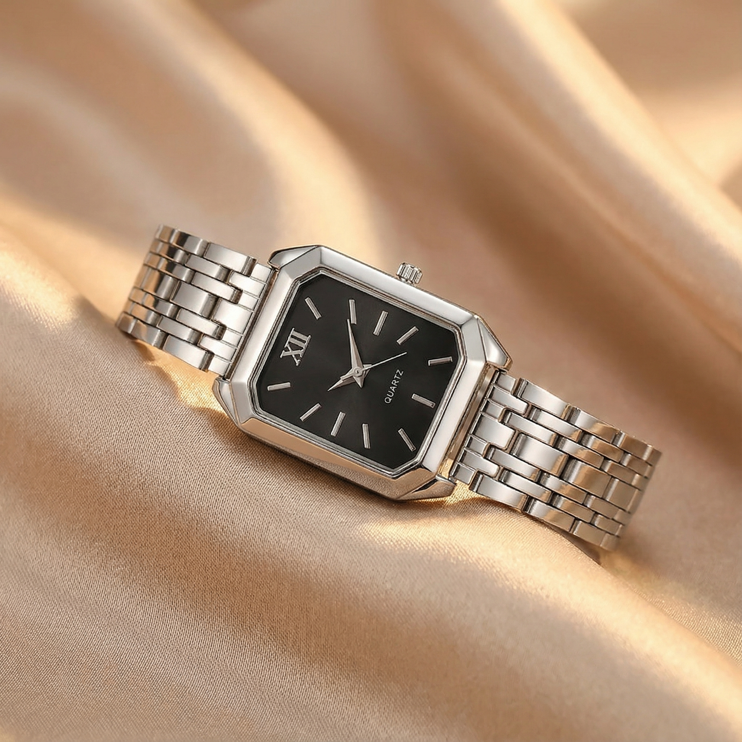 Silver Square Watch for Women | Stainless Steel Bracelet Watch | Pink Green Silver Black Dial Options | Modern Fashion Timepiece