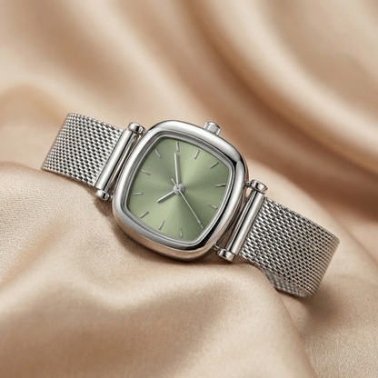 Square Mesh Watch for Women | Silver Stainless Steel Watch | Silver Grey Pink Blue Green Dial Options