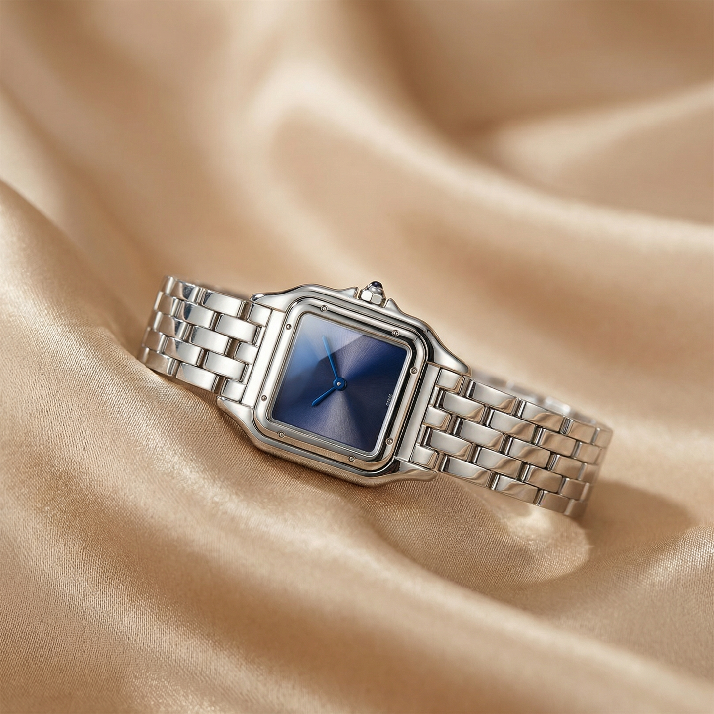 Luxury Square Two-Tone Women’s Bracelet Watch with Sunburst Dial | Elegant Silver & Gold Dress Watch in Black, Rose & Champagne