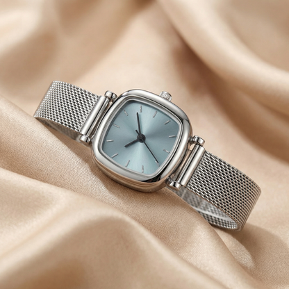 Square Mesh Watch for Women | Silver Stainless Steel Watch | Silver Grey Pink Blue Green Dial Options