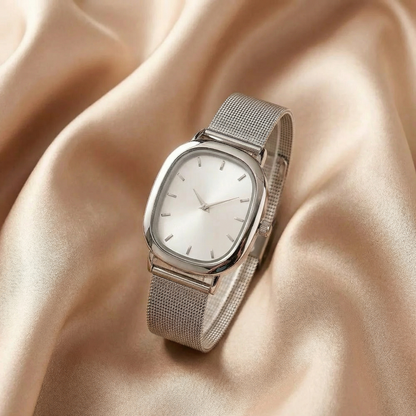 Gold Rose Gold Silver Minimal Square Mesh Watch for Women | Gold Rose Gold Silver Stainless Steel Watch | White Dial Timepiece