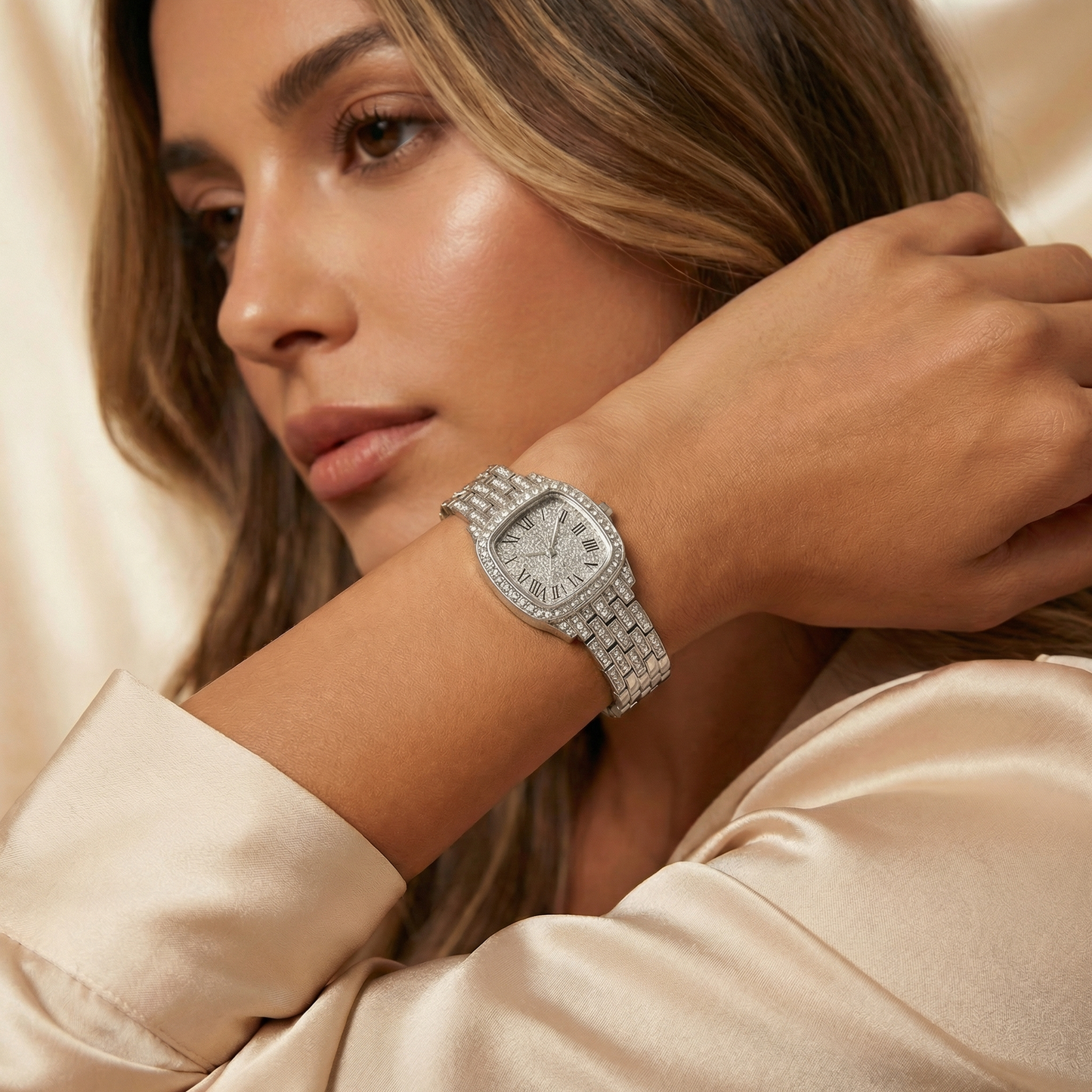 Stainless Steel Watch with Crystal Bracelet | Gold, Rose Gold & Silver Variants | Elegant Luxury Quartz Watch