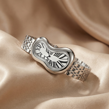 Luxury Melted Shape Bracelet Watch in Gold & Silver | Artistic Stainless Steel Quartz Watch with Roman Dial
