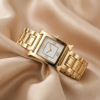 Luxury Square Gold Bracelet Watch with Minimal Dial | Elegant Vintage-Inspired Statement Timepiece in Black, White &amp; Champagne