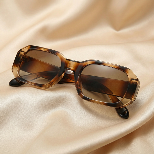 Bold Tortoise Rectangular Sunglasses with Brown Gradient Lenses | Structured Statement Frame