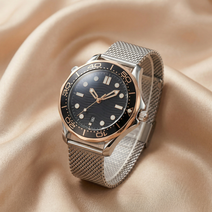 Elegant Classic Mesh Strap Watch in Silver & Gold | Timeless Stainless Steel Watch with Date Display