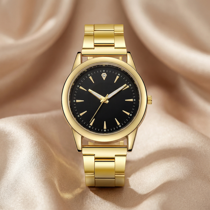 Gold Stainless Steel Quartz Watch | White & Black Dial | Minimal Classic Wristwatch