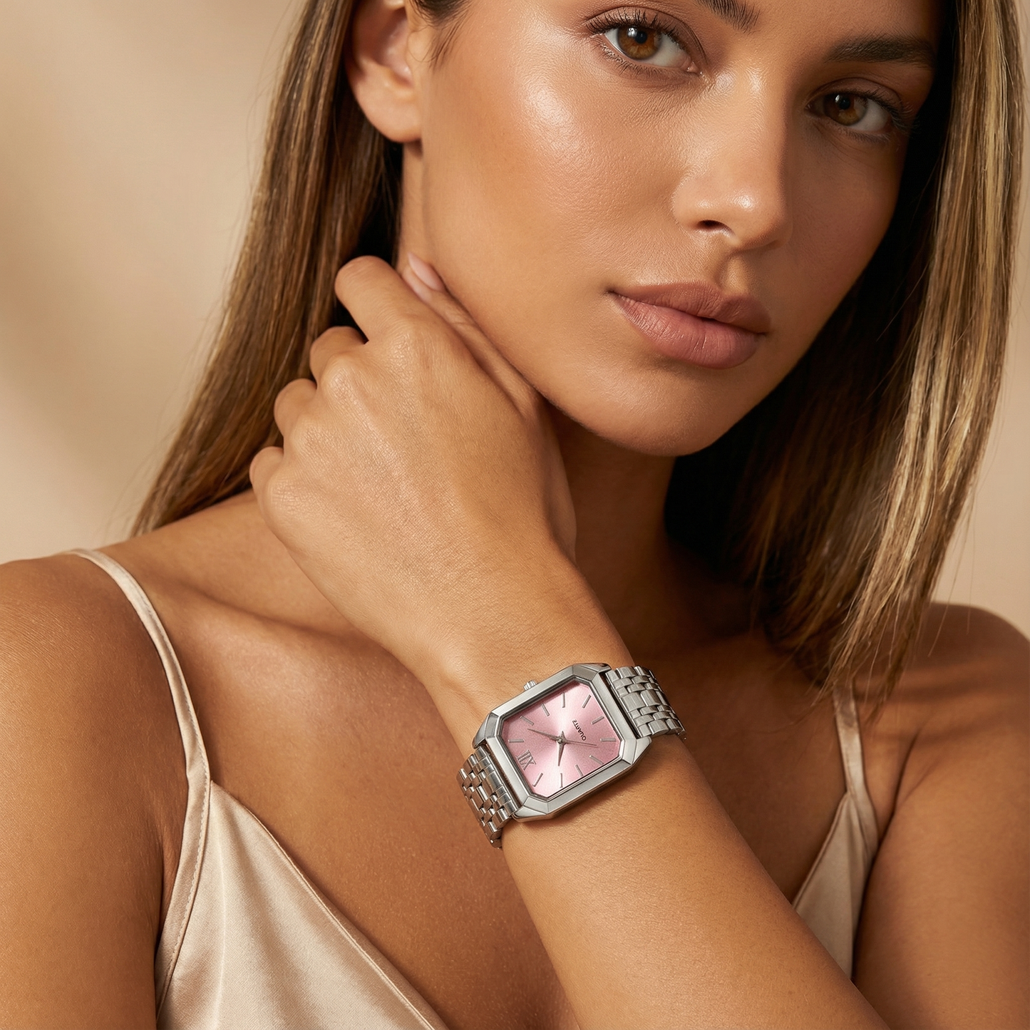 Silver Square Watch for Women | Stainless Steel Bracelet Watch | Pink Green Silver Black Dial Options | Modern Fashion Timepiece