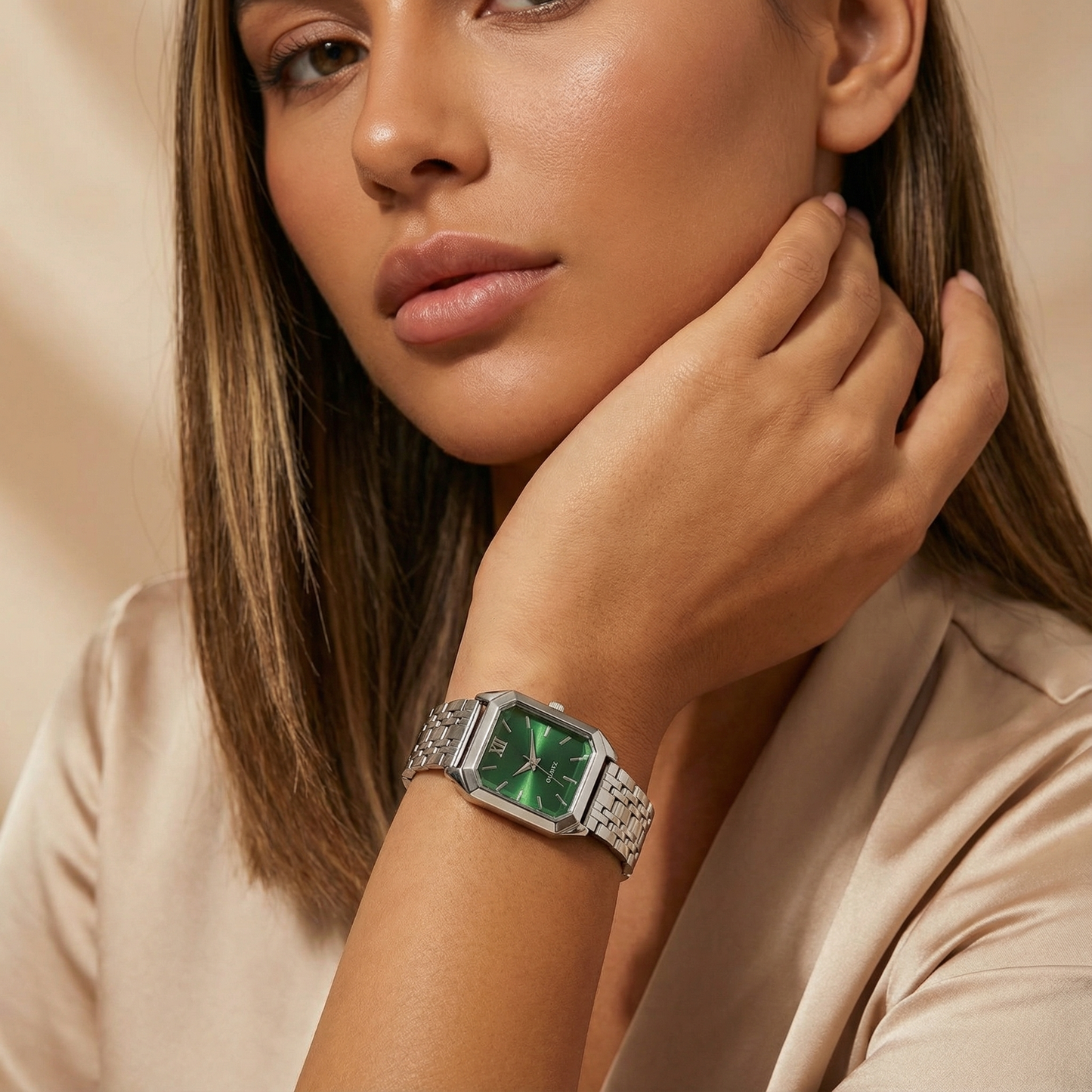 Silver Square Watch for Women | Stainless Steel Bracelet Watch | Pink Green Silver Black Dial Options | Modern Fashion Timepiece