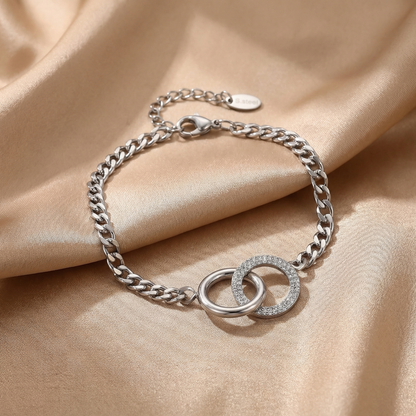 Luxury Interlocking Circle Zircon Bracelet in Gold & Silver | Elegant Stainless Steel Double Ring Chain Bracelet